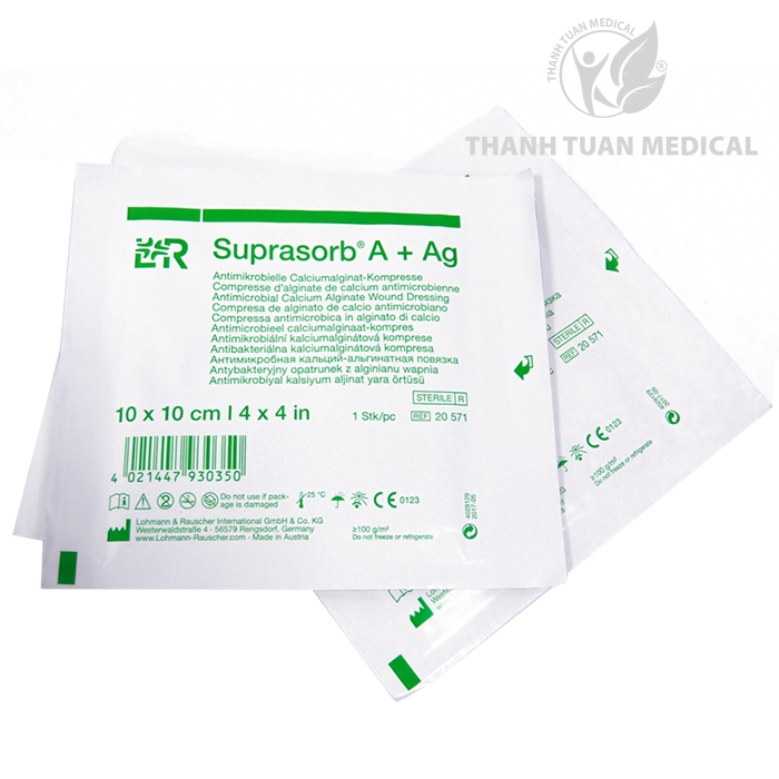 Date xa - Gạc kháng khuẩn Suprasorb A + Ag, Kích thước 10x10 cm - Dùng cho mọi vết thương nôn hoặc s
