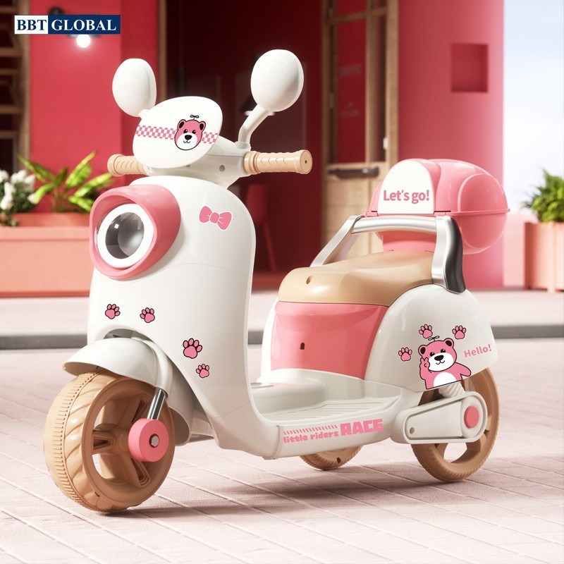 Xe máy điện trẻ em Vespa gấu BBT-8188 có điều khiển từ xa