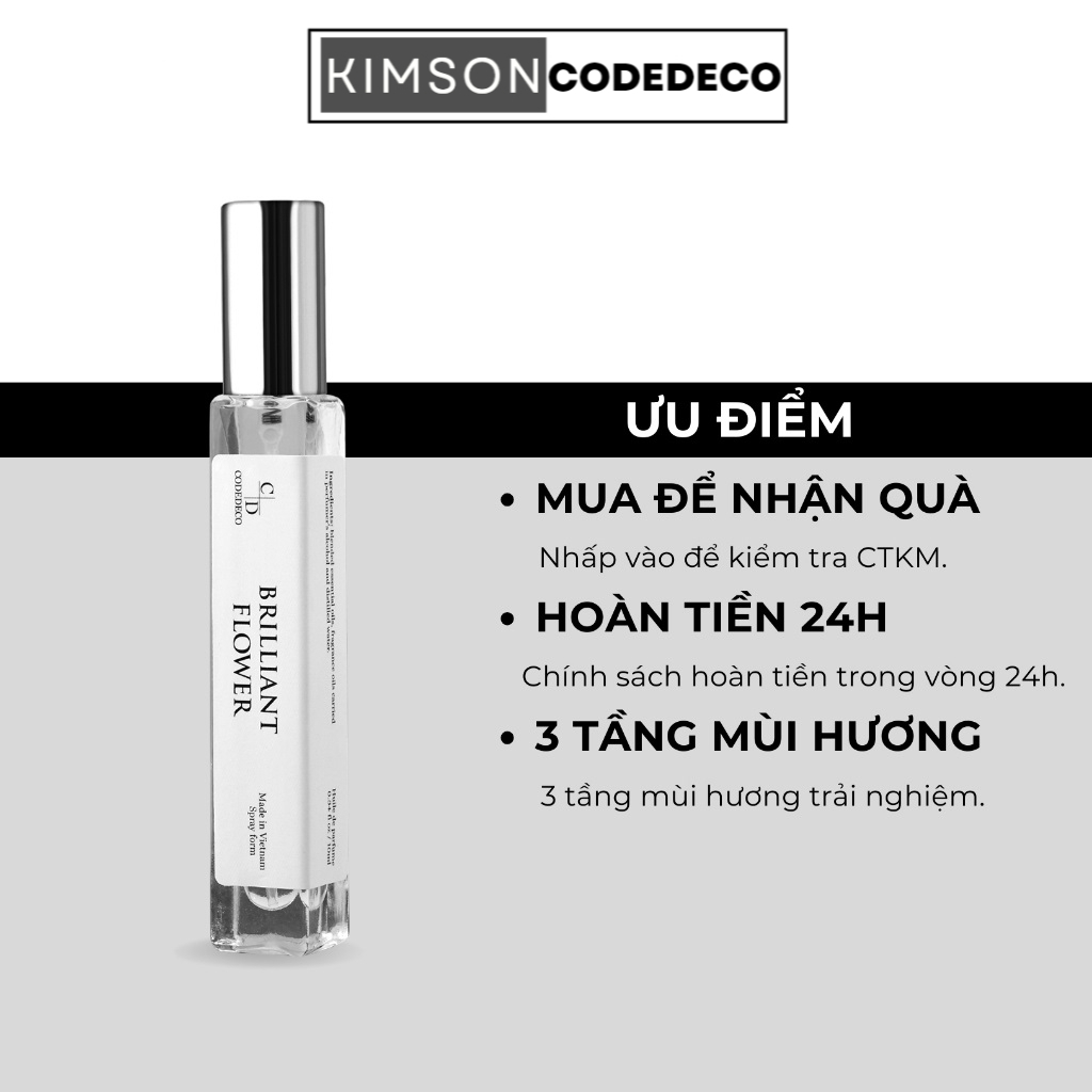 Tinh dầu nước hoa CODEDEO Brilliant Flower 10ml Quyến Rũ, Sang Trọng - Dạng Xịt Tiện Lợi