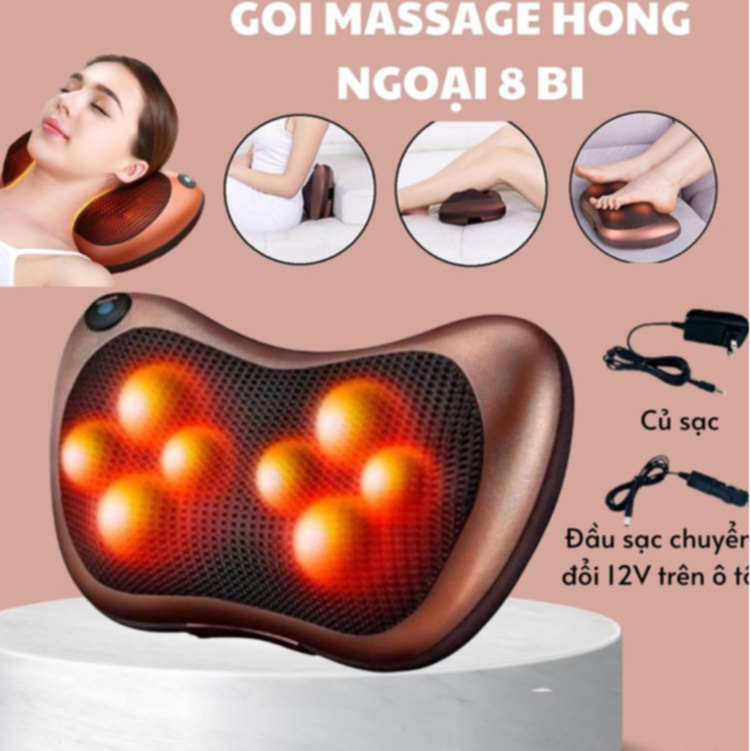 Gối Massage Cổ Vai Gáy Hồng Ngoại 8 bi cao cấp , Máy Massage Vai Gáy Tại Nhà Giúp Thư Giãn Khí Huyết