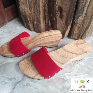 Guốc Gỗ Guốc Mộc Cao 5 Phân Quai Nhung 2 Lớp ( đế cao su 2 lớp )
