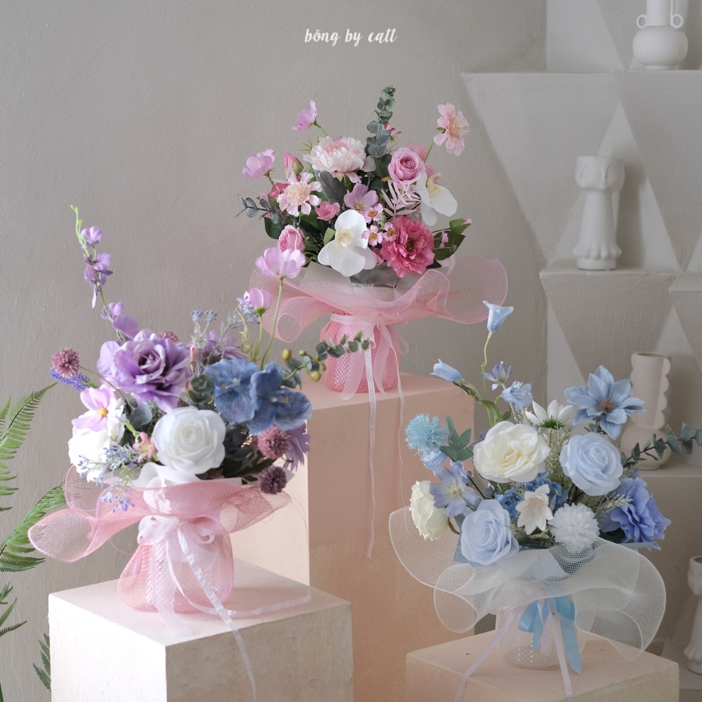 Giỏ hoa giả tặng mẹ 20 10, tặng cô 20 11, sinh nhật - Lẵng hoa để bàn khai trương, quà sinh nhật mẹ