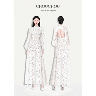 Đầm váy nữ ren khoét eo dài tay bồng hở lưng 2 lớp sang chảnh dáng dài, Đầm váy dự tiệc thiết kế sang chảnh TỰ MAY LẠI h