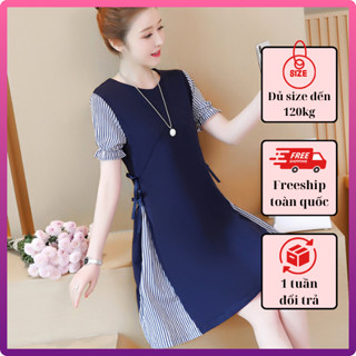 Váy bầu công sở xinh sang chảnh Đầm bầu thu đông bigsize xanh than pha kẻ sườn eo nơ xinh xắn thiết kế bởi Miss Rita