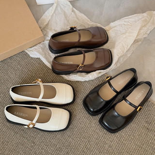 Giày búp bê mary jane mũi vuông da mềm đế thấp