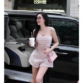  set jumsuit hai dây quần short kẻ hồng kẻ trắng thiết kế cao cấp trẻ trung Jum liền thân hai dây cúp ngực TỰ MAY h1 