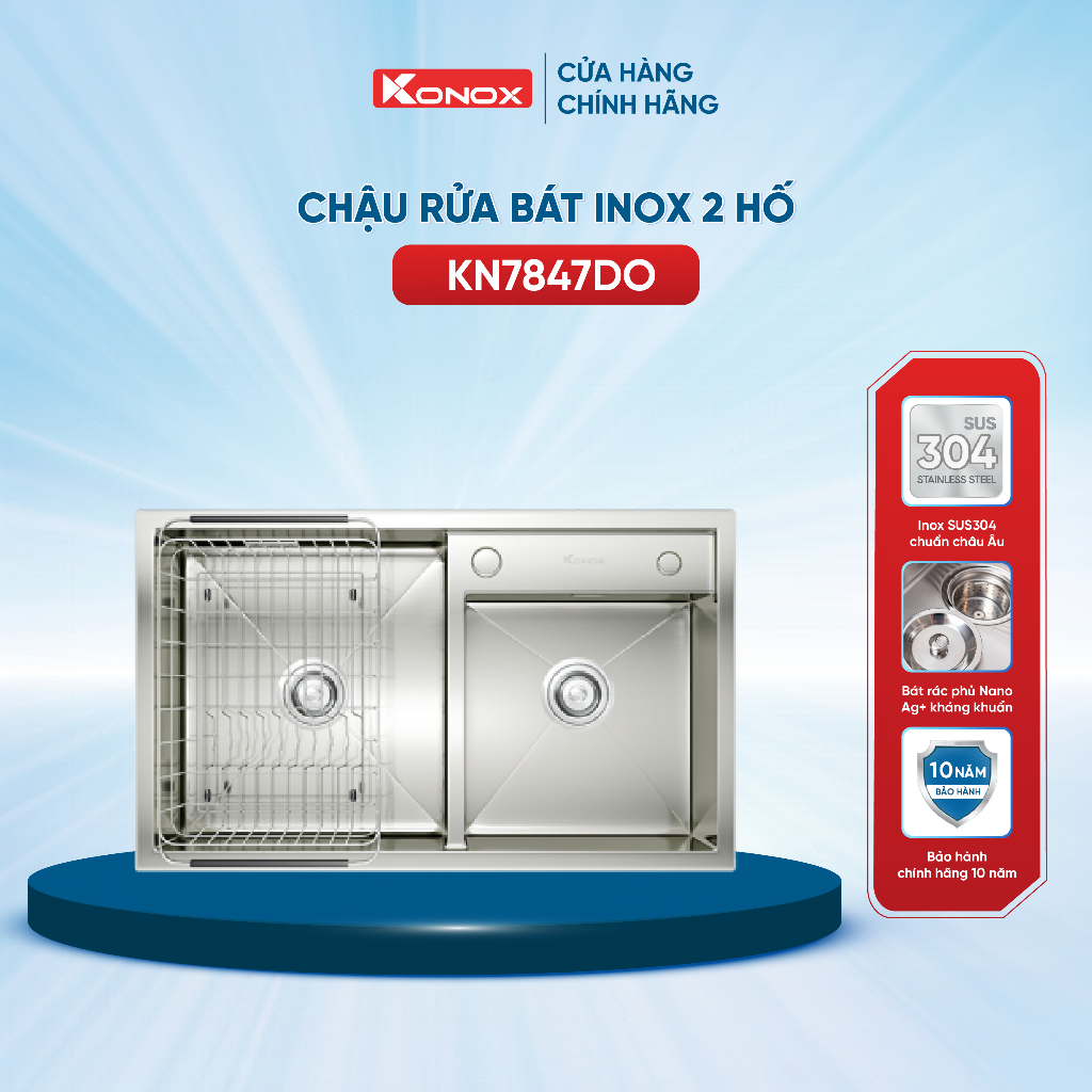 Chậu rửa bát inox 2 hố Konox KN7847DO