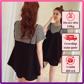 Áo bầu babydoll xinh bigisze Áo bầu dạng yếm cộc tay dáng xòe pha kẻ cách điệu thiết kể by Miss Rita