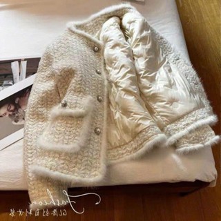 Áo Dạ Tweed Dày Dặn Lông Chồn Mùa Thu Đông Cho Nữ Giới