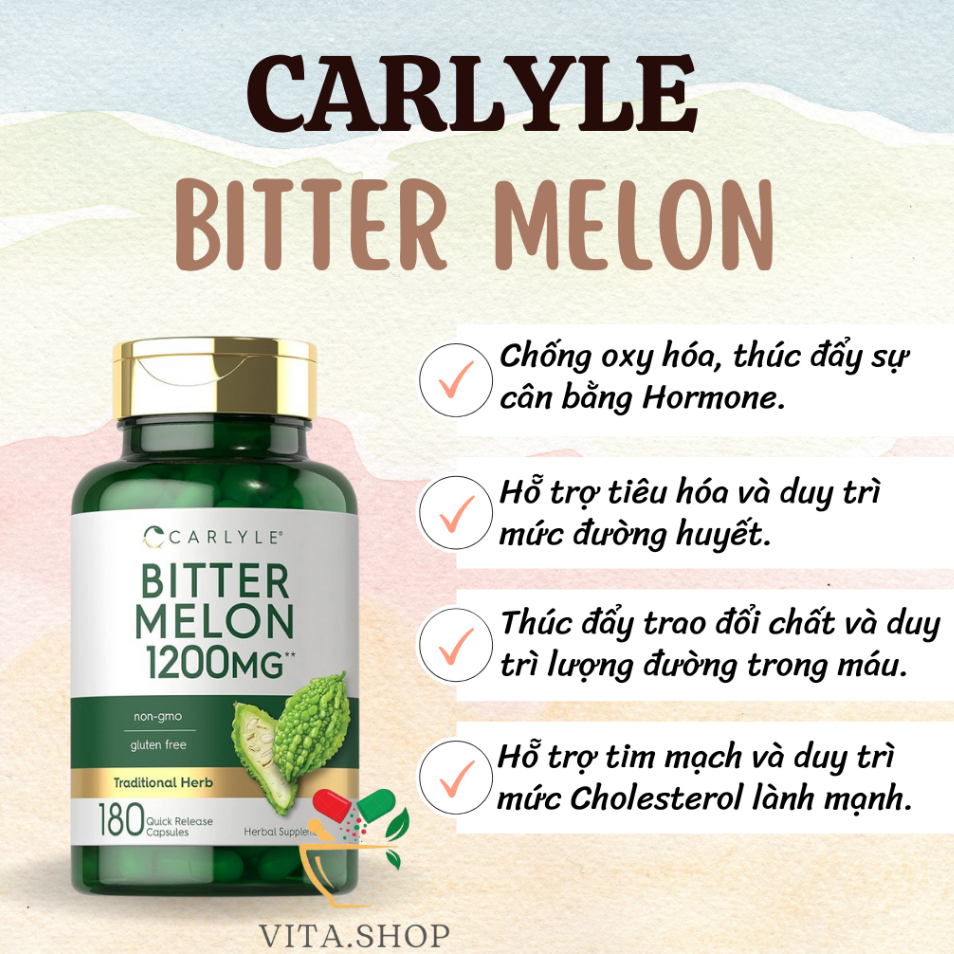Viên uống mướp đắng hỗ trợ và cân bằng đường huyết Carlyle Bitter Melon 1200mg 180 viên