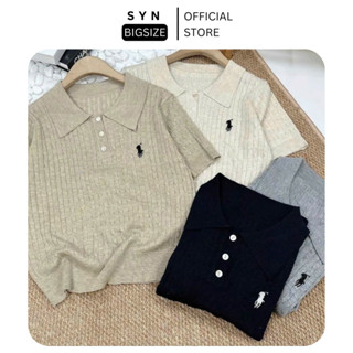  Áo Len Polo Bigsize Nữ Cộc Tay Cổ Bẻ Thêu Ngựa Diện Mùa Thu Mùa Đông Nữ Tính Hiện Đại Thời Trang - SYN BIGSIZE 