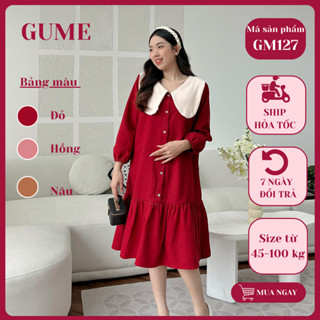  Váy bầu công sở đầm bầu công sở GuMe dáng A chất liệu nhung tăm cổ pha be 3 màu GM127 
