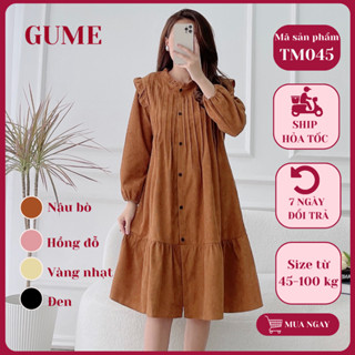  Váy bầu thu đông đầm bầu công sở siêu xinh bigsize 40-120kg dài tay vải nhung tăm TM045 