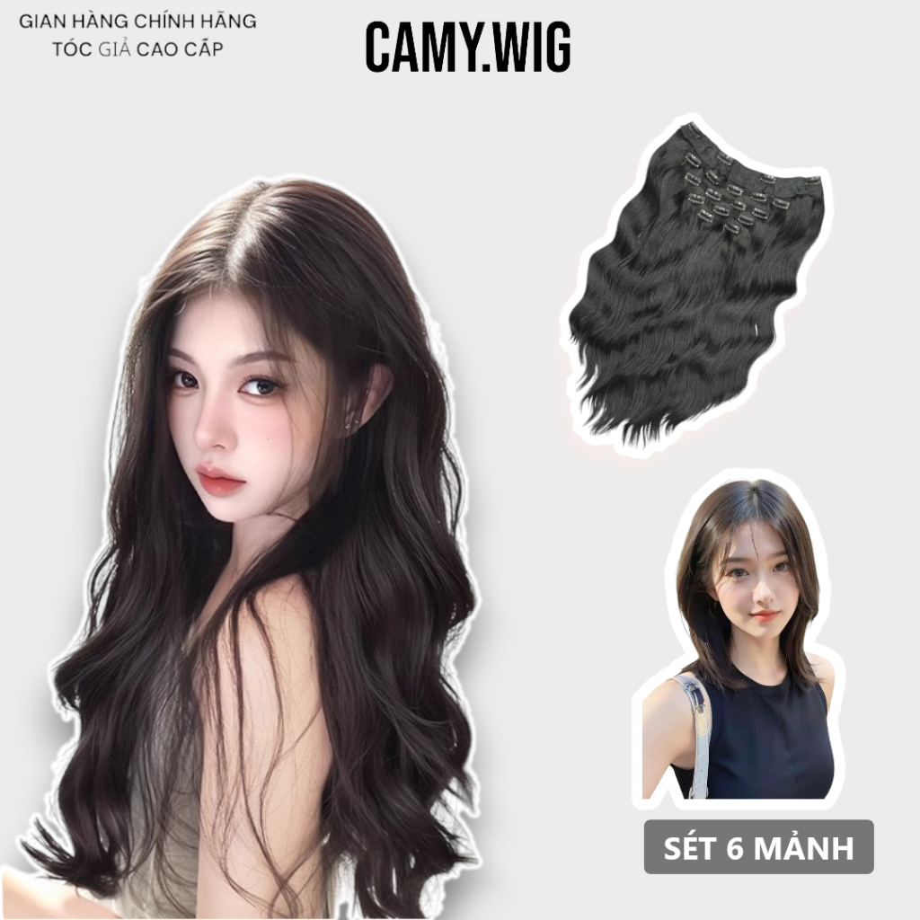 Tóc Kẹp 6 Phím, Tóc Giả Kẹp 6 Phím,Sóng Trục,Sóng Lơi,Sóng Cúp,Thẳng Có độ dài 45-45cm và 50-55cm