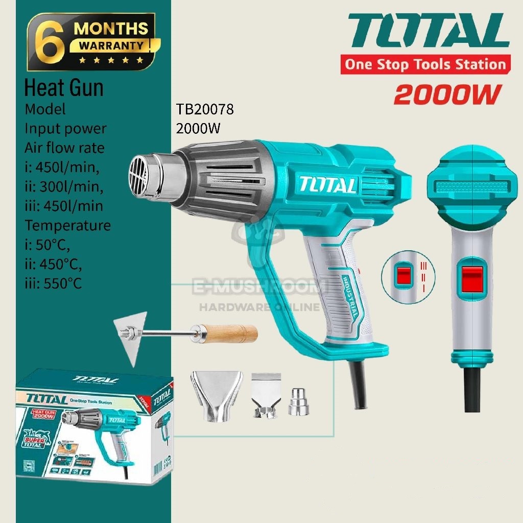 Máy thổi hơi nóng Total TB20078 - 2000W, 3 cấp độ nhiệt, 3 đầu thổi