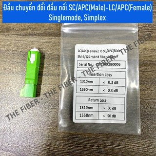 Đầu chuyển đổi đầu nối SC/APC(Male)-LC/APC(Female) Singlemode, Simplex