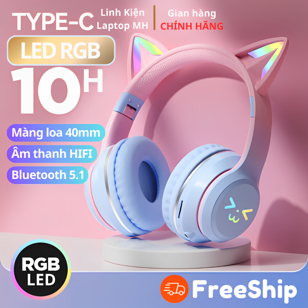 BT612 Tai Nghe Chụp Tai Bluetooth Không Dây Tai Mèo Không Dây Có Mic, HeadPhone Bluetooth WireLess