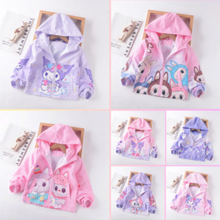 Áo khoác gió cho bé gái 2-9 tuổi, áo gió bé gái 2 lớp nhẹ thoáng họa tiết Kuromi, Labubu đáng yêu P4