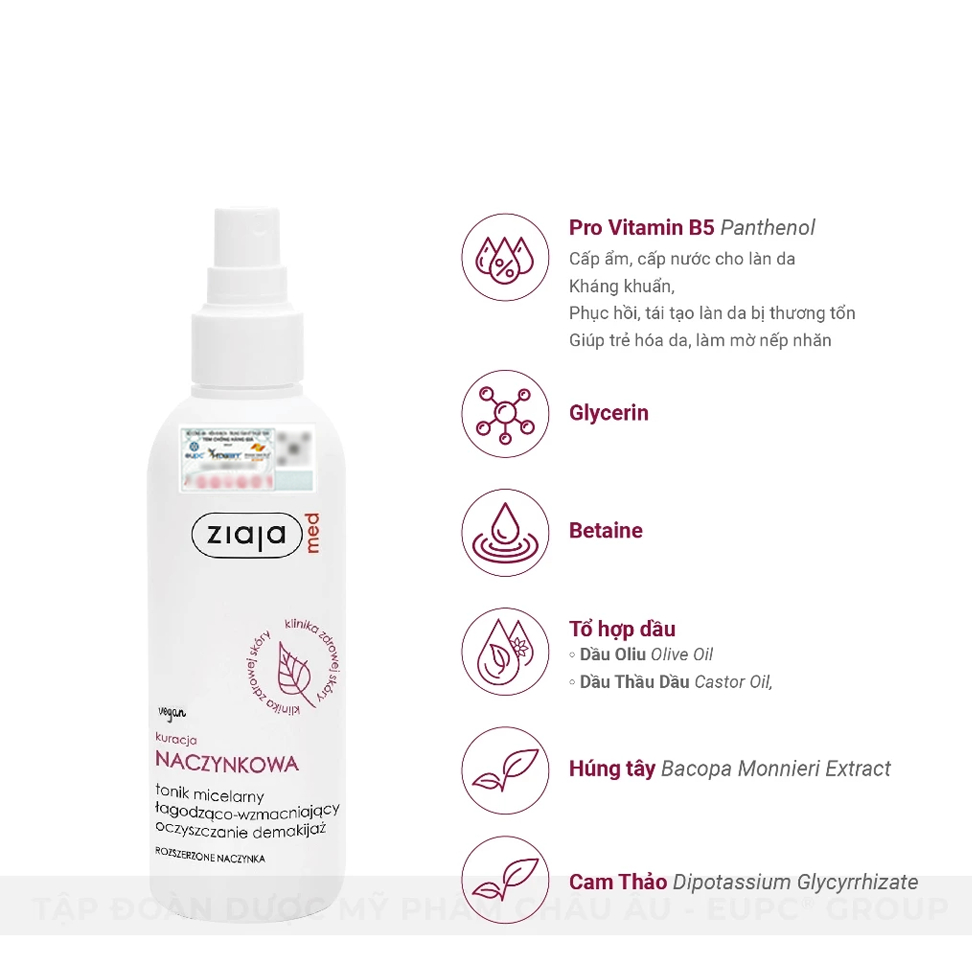 Toner Xịt Dưỡng Ziaja Tăng Cường Hiệu Quả Bởi B5 Ziaja Med Kuracja Naczynkowa Tonik Micelarny Lagodzaco 200ml - Dr Thêm