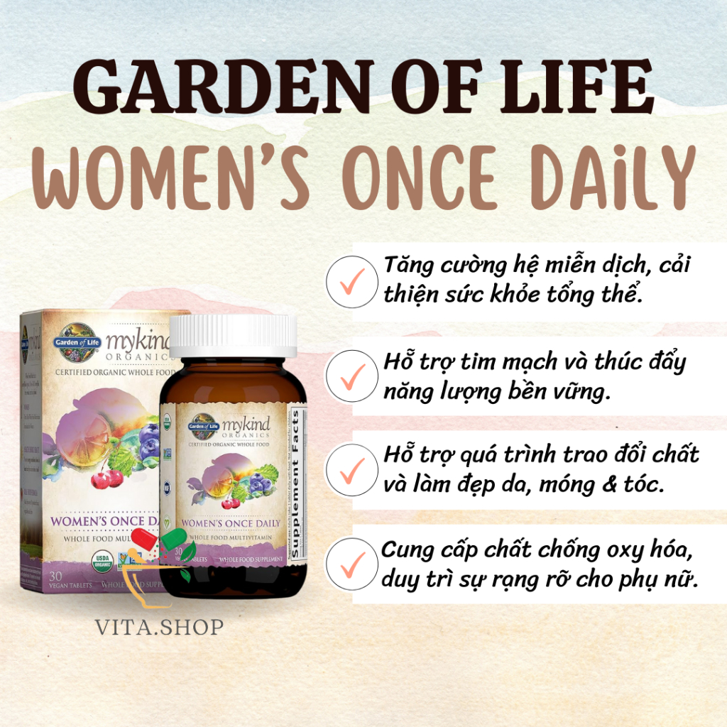 Garden Of Life Multivitamin For Women Once Daily - Vitamin Hữu Cơ Tổng Hợp Dành Cho Nữ 30 Viên