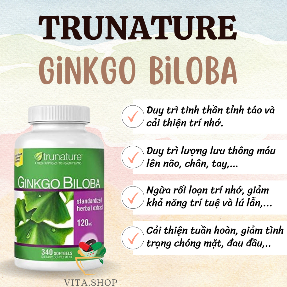 Viên Uống Bổ Não, Hỗ Trợ Trí Nhớ Và Tăng Sự Tập Trung Trunature Ginkgo Biloba 120mg 340 viên