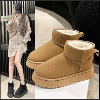  Giày bốt đi tuyết nữ cổ cao đế khâu lót lông siêu ấm 5cm chất liệu da trơn da lộn cao cấp B002 - Anh Store 