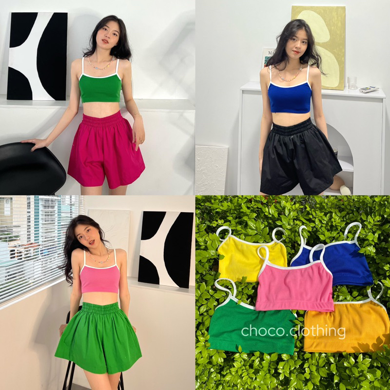 Áo 2 dây dáng crop nữ viền trắng năng động trẻ trung mùa hè