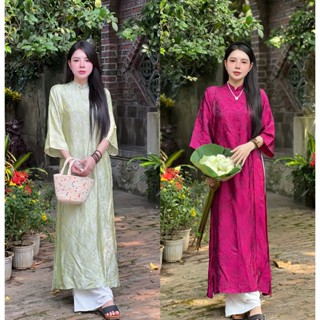 Áo Dài Cách Tân Dáng Suông Vải Lụa Cao Cấp Họa Tiết Chữ Thọ ( Tặng Vòng Cổ ) - AD01