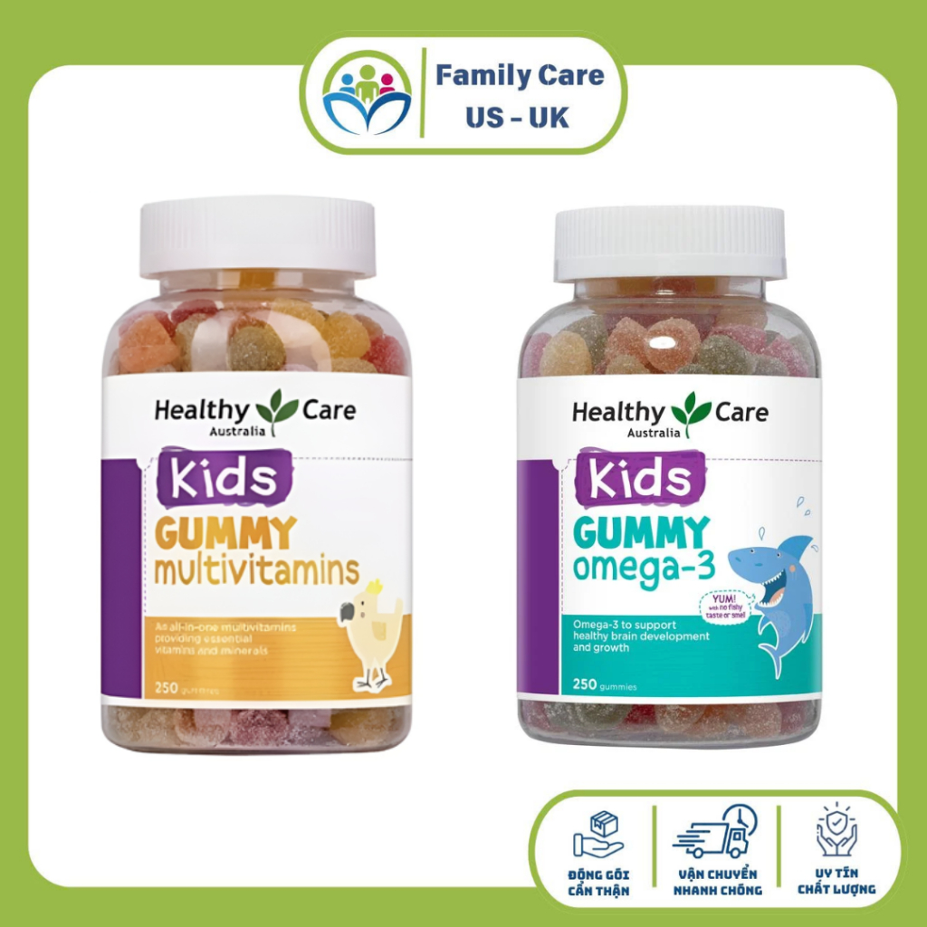 Kẹo dẻo gummy multivitamins healthy care + Gummy omega 3 Healthy care