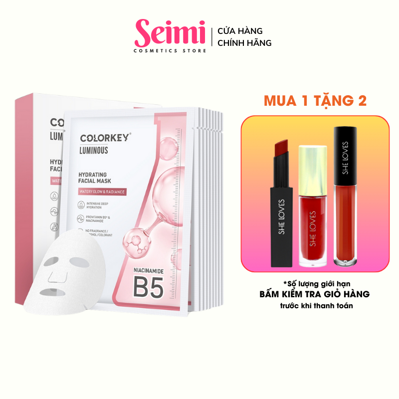 1 Hộp 10 Miếng Mặt Nạ Giấy COLORKEY LUMINOUS Vitamin B5 Hỗ Trợ Phục Hồi 25ml/miếng