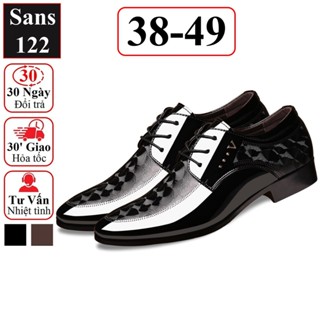 Giày tây nam big size Sans122 giầy da công sở cao cấp buộc dây da bóng 44 45 46 47 48 đen đẹp mũi nhọn hàn quốc