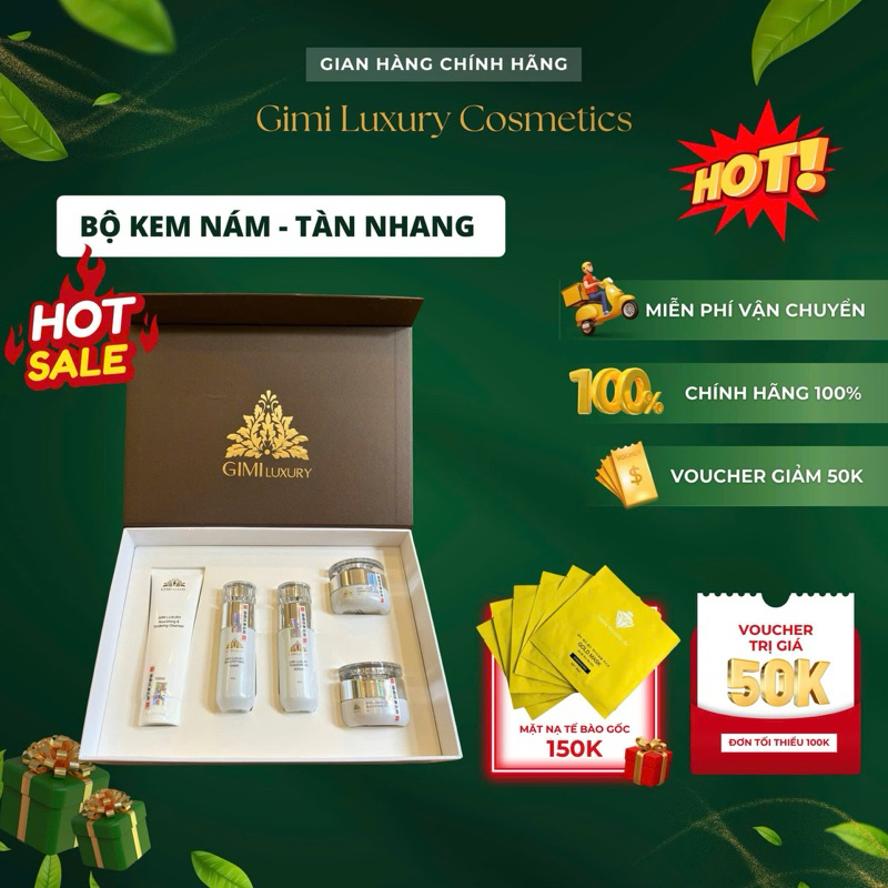 (Mới 2024) Bộ Mỹ Phẩm Kem Nám,Tàn Nhan GiMi Luxury Hàn Quốc Vỏ Nâu dành cho Nám dưỡng da trắng sáng