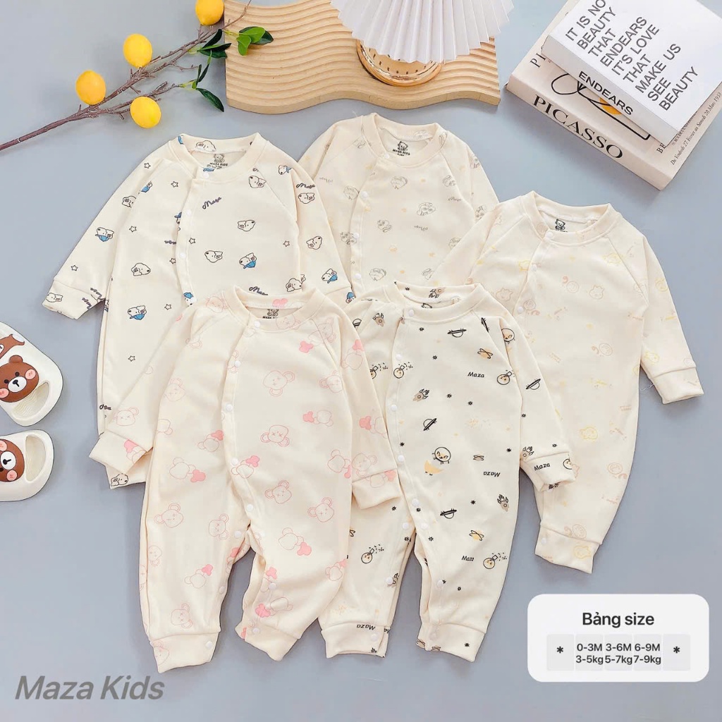 BDY7. Bodysuit Sơ Sinh Thu Đông Chất Vải Nỉ Bông Dày Ấm Cho Bé Sơ Sinh Từ 3-8kg