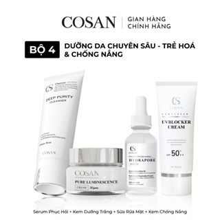 Bộ 4 sản phẩm dưỡng da chuyên sâu, dưỡng trắng trẻ hóa và chống nắng Cosan
