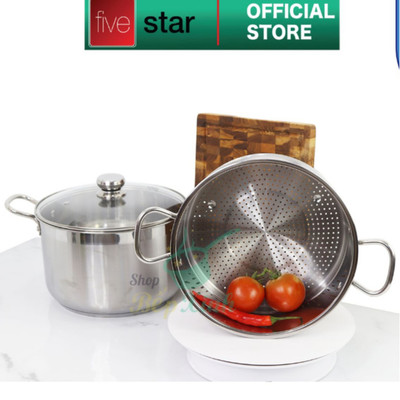 Bộ nồi xửng hấp 3 đáy inox 430 cao cấp FiveStar Standard bếp từ nắp kính ( 28cm)