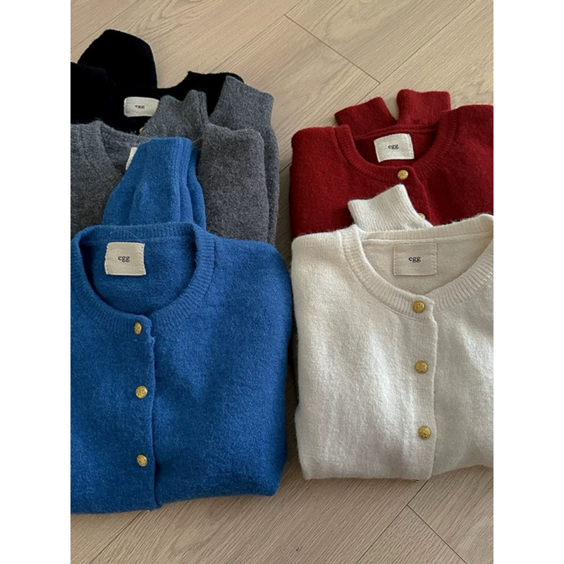 [Sẵn xanh]🌿Áo cardigan len basic cúc mạ vàng tag egg form Hàn ulzzang