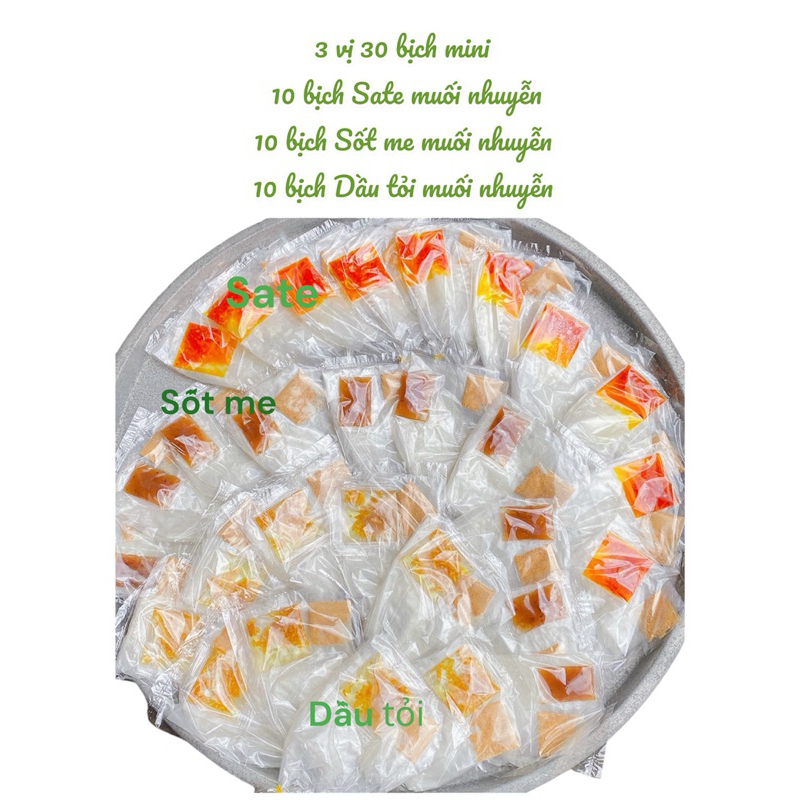 (Set 3 Vị) 30 Bịch Bánh Tráng Mini: 10 gói cay, 10 gói không cay, 10 gói cay vừa