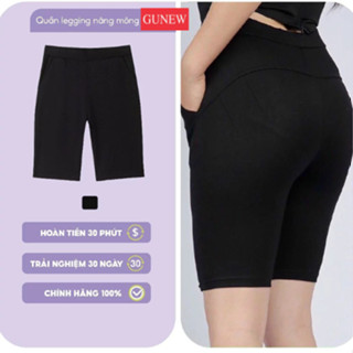 Quần legging nữ GUNEW nâng mông cạp cao vải thun dày dặn đùi ngố lửng ôm body mặc nhà tập gym yoga