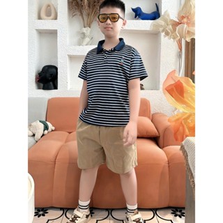 Bộ quần áo kẻ thun polo cổ bẻ cho bé trai MINTKIDS01 vải cotton kẻ ngang thêu hình chú chó cứu hộ h & đầu lân cho lớp 5