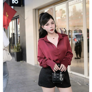 Set đồ nữ sang chảnh tiểu thư áo sơ mi lụa basic dài tay phối quần dạ short ngắn thiết kế dạo phố du lịch trẻ trungLEVAN