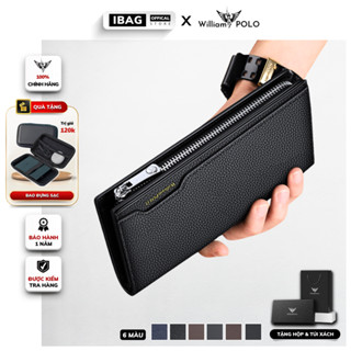 Ví dài cầm tay nam da bò chính hãng William POLO cao cấp ví đứng nam cầm tay full hộp đựng bóp nam da bò cao cấp - IBAG