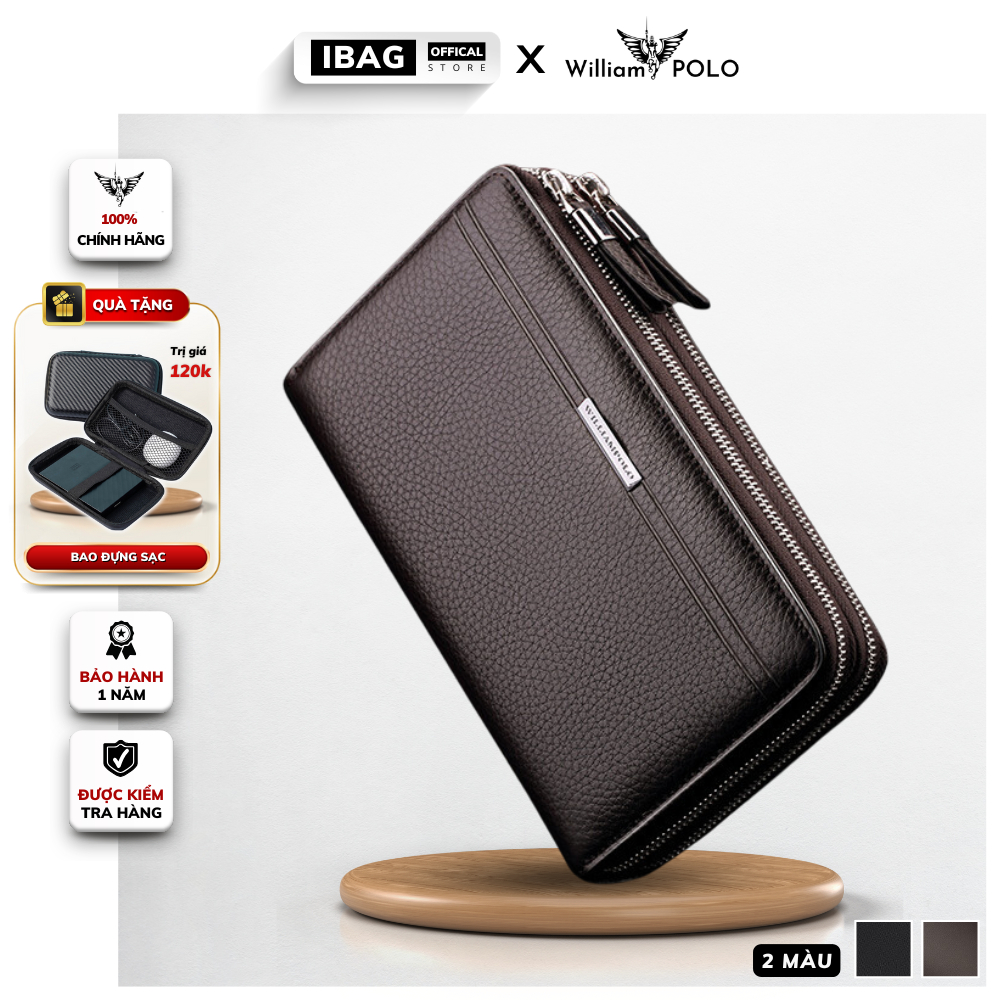 Ví Nam Cầm Tay Cao Cấp William POLO,Chất liệu Da Bò thật,Ví dáng dài nam,Thiết kế nhiều ngăn,Chống nước- 𝑰𝑩𝑨𝑮
