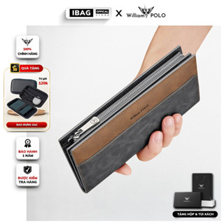 Ví dài cầm tay nam da bò chính hãng William POLO cao cấp ví đứng cầm tay full hộp đựng bóp nam da bò cao cấp - IBAG