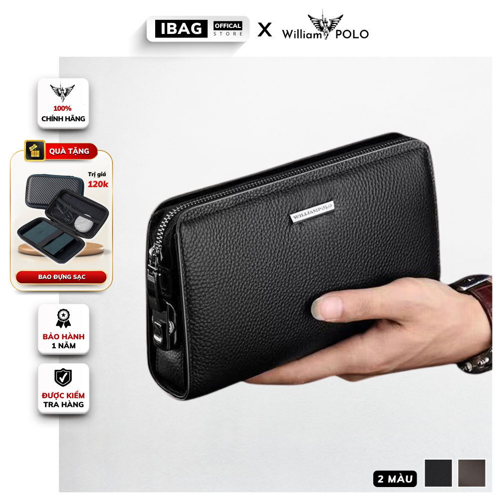 Ví Nam Cầm Tay Cao Cấp William POLO,Chất liệu Da Bò thật,Ví dáng dài nam,Thiết kế nhiều ngăn,Chống nước- 𝑰𝑩𝑨𝑮