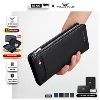 Ví dài nam ví da nam cầm tay cao cấp William POLO bóp nam da bò thật full hộp đựng ví cầm tay nam dáng đứng- IBAG