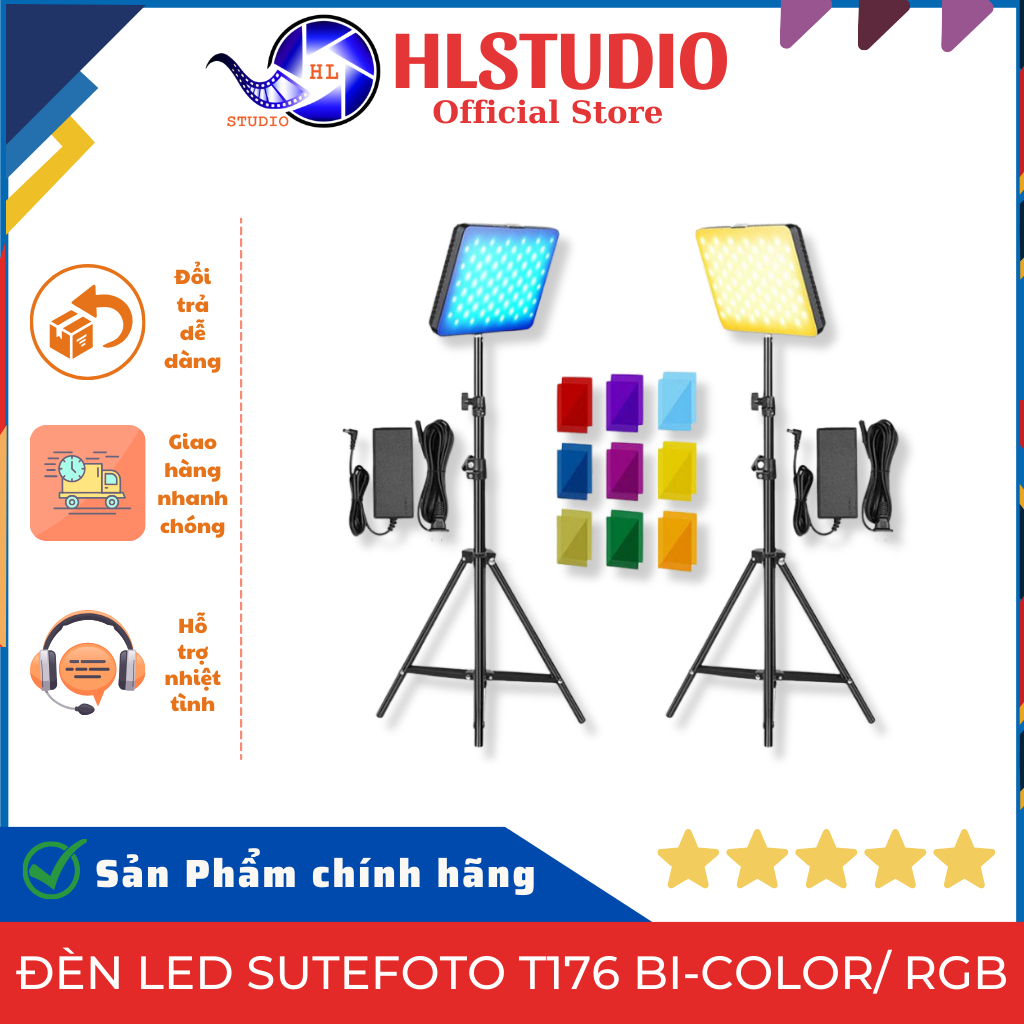 Đèn Led SuteFoto T176 Bi-Color/RGB 26W 9 Màu CRI 96+ Điều Chỉnh Nhiệt Độ HL Studio