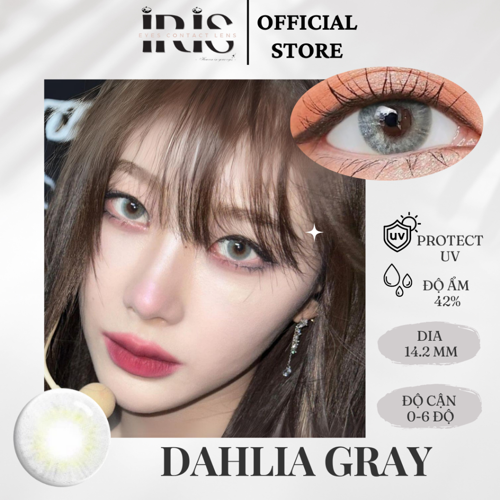 Kính áp tròng cao cấp IRIS Dahlia Gray Lens +Tặng kèm khay dụng cụ