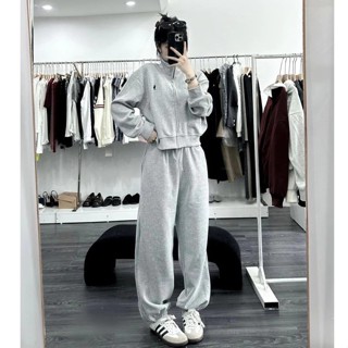 Sét đồ nam nữ ,bộ nỉ áo nỉ sweater có khoá kèm thêu ngựa quần jogger ống rộng có bo chun chất nỉ dày dặn thể thao