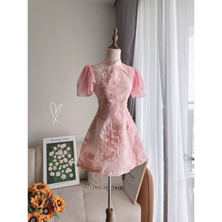 ĐẦM GẤM HOA TAY PHỒNG + TAG ĐÁ