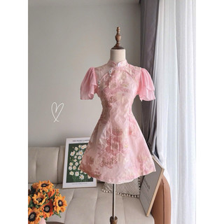ĐẦM GẤM HOA TAY PHỒNG + TAG ĐÁ